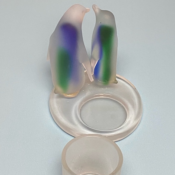 Partylite purple and green frosted Glass Candle Holder Penguins Shaped - Picture 9 of 13